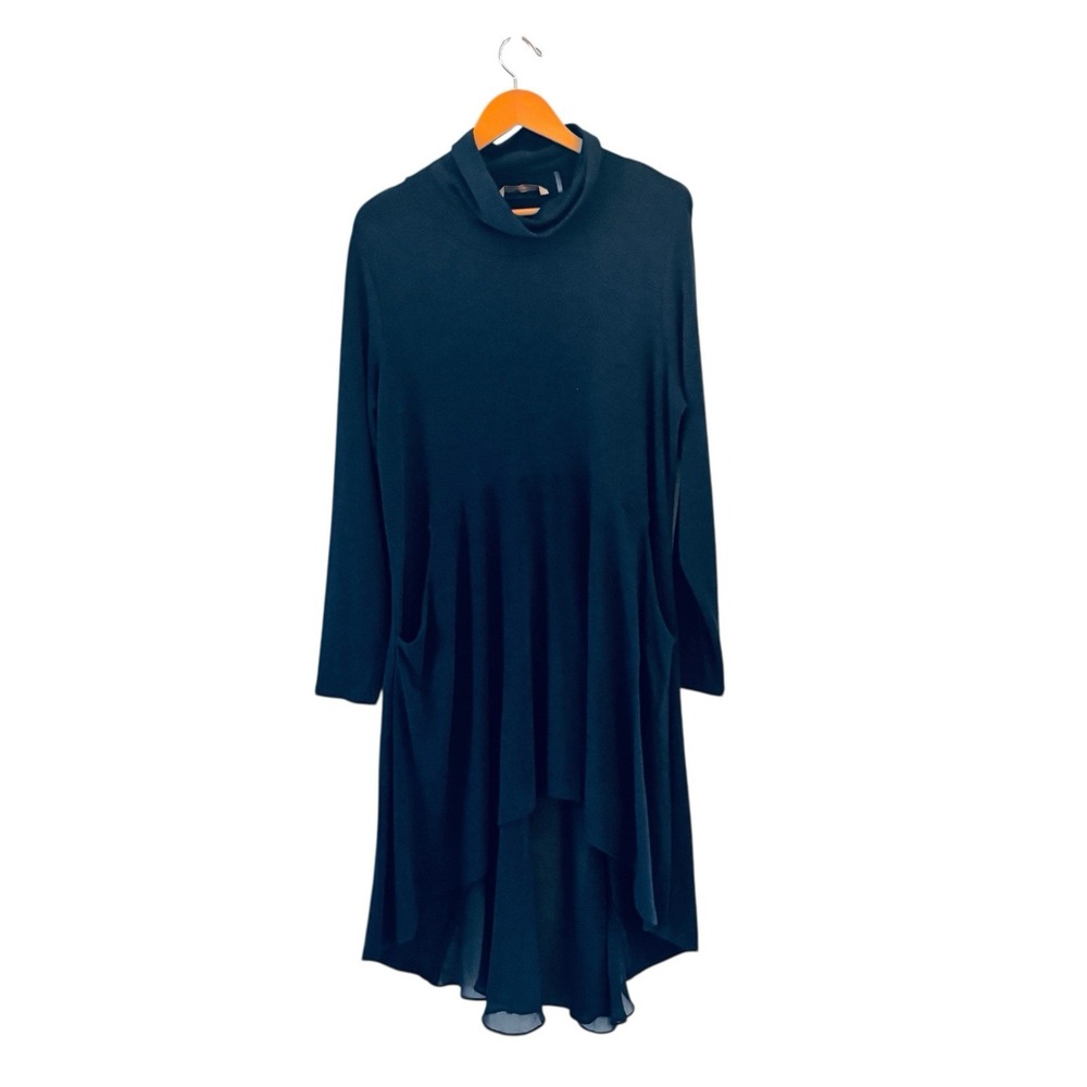 Soft Surroundings Womens Cowl‎ Neck Tunic Dress Size XL Navy Button Up Lagenlook